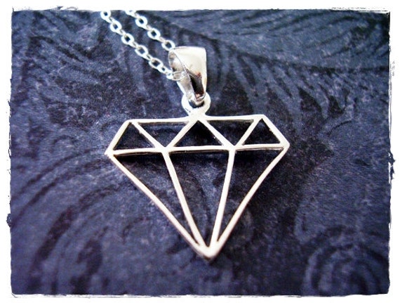 Silver Diamond Outline Necklace 