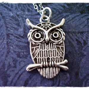 Owl on a Branch Necklace Antique Pewter Owl on a Branch Charm on a Delicate Silver Plated Cable Chain or Charm Only image 1