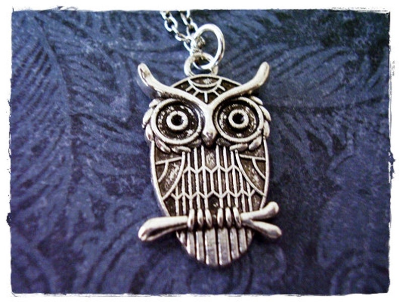 Owl on a Branch Necklace Antique Pewter Owl on a Branch Charm on a Delicate Silver Plated Cable Chain or Charm Only image 1