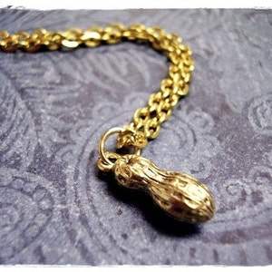Gold Peanut Necklace - Antique Gold Pewter Peanut Charm on a Delicate Gold Plated Cable Chain or Charm Only
