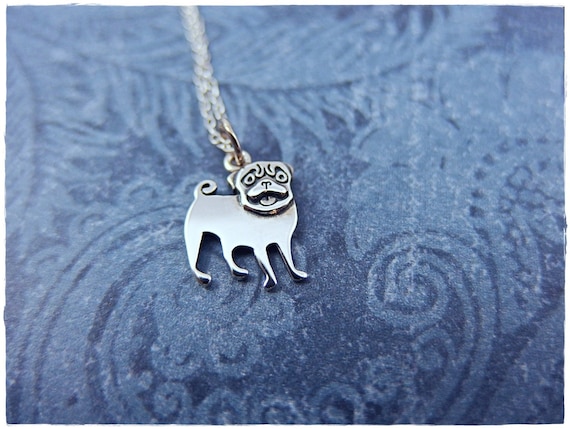 Silver Small Pug Necklace Sterling Silver Pug Charm on a Delicate