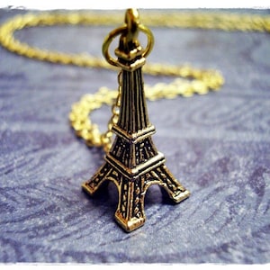 Gold Eiffel Tower Necklace - Antique Gold Pewter Eiffel Tower Charm on a Delicate Gold Plated Cable Chain or Charm Only