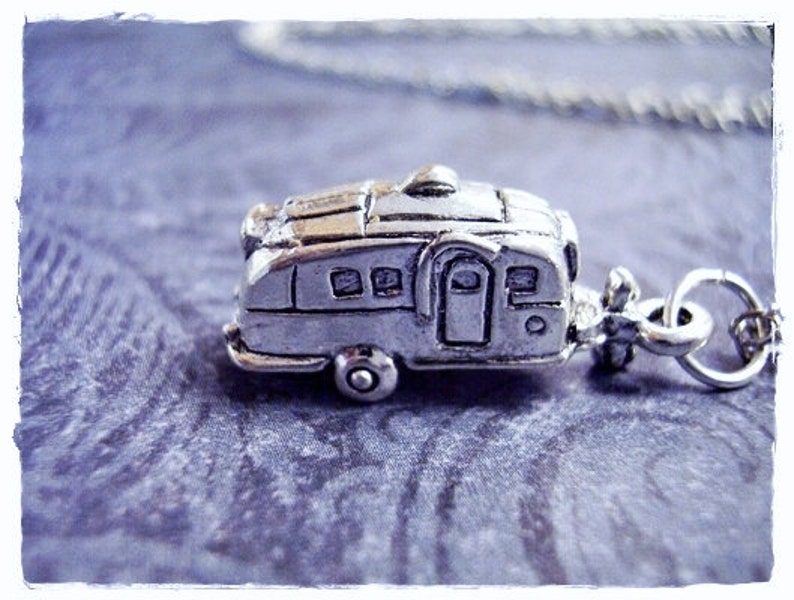Silver RV Camper Necklace Silver Pewter RV Camper Charm on a Delicate Silver Plated Cable Chain or Charm Only image 1
