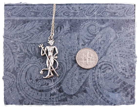 Large Silver Devil Necklace - Sterling Silver Devil Charm on a