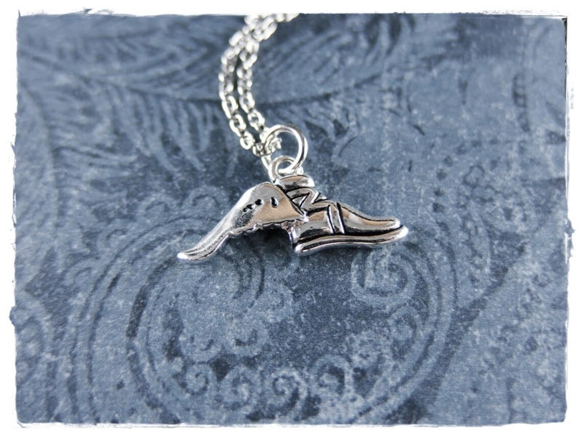 Silver Winged Shoe Necklace Silver Plated Winged Shoe Charm Etsy