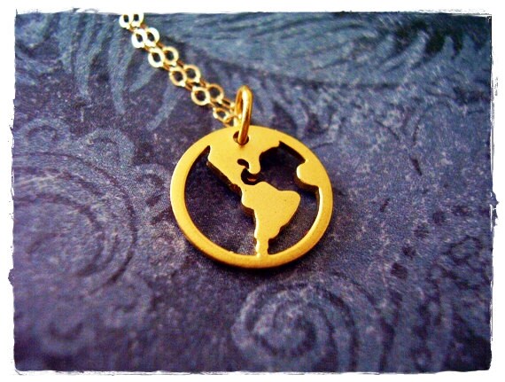 Gold World Map Necklace - Matte 24kt Gold Plate Openwork World Map Charm on a Delicate 14kt Gold Filled Cable Chain or Charm Only