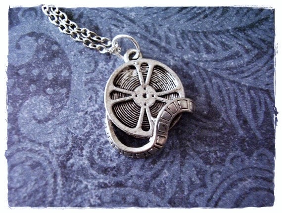 Silver Film Reel Necklace - Antique Pewter Film Reel Charm on a Delicate Stainless Steel Cable Chain or Charm Only