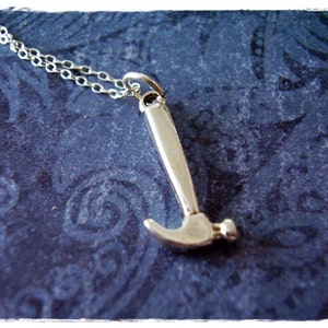 Silver Hammer Necklace - Sterling Silver Hammer Charm on a Delicate Sterling Silver Cable Chain or Charm Only