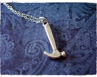 Silver Hammer Necklace - Sterling Silver Hammer Charm on a Delicate Sterling Silver Cable Chain or Charm Only