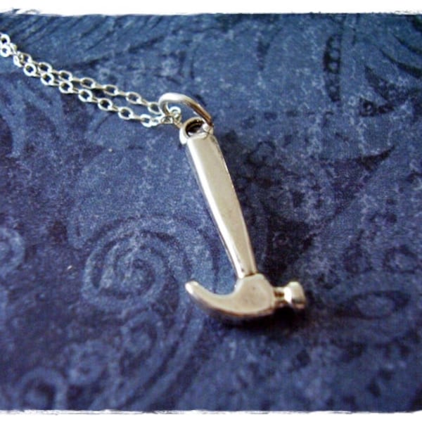Silver Hammer Necklace - Sterling Silver Hammer Charm on a Delicate Sterling Silver Cable Chain or Charm Only