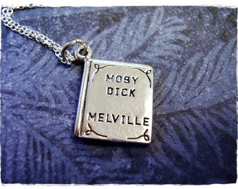 Silver Moby Dick Book Necklace - Sterling Silver Moby Dick Book Charm on a Delicate Sterling Silver Cable Chain or Charm Only