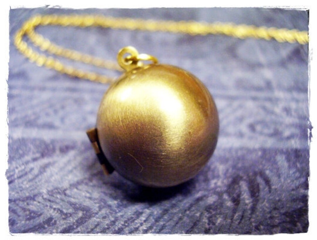 Round Gold Ball Locket Necklace Antique Brass Round Ball Etsy