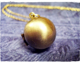 Round Gold Ball Locket Necklace - Antique Brass Round Ball Locket on a Delicate Gold Plated Cable Chain or Locket Only