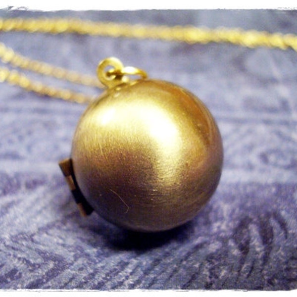 Round Gold Ball Locket Necklace - Antique Brass Round Ball Locket on a Delicate Gold Plated Cable Chain or Locket Only