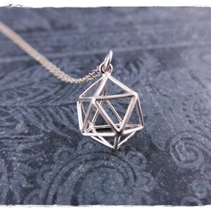 Silver Icosahedron Necklace Sterling Silver Icosahedron Charm on a Delicate Sterling Silver Cable Chain or Charm Only image 2