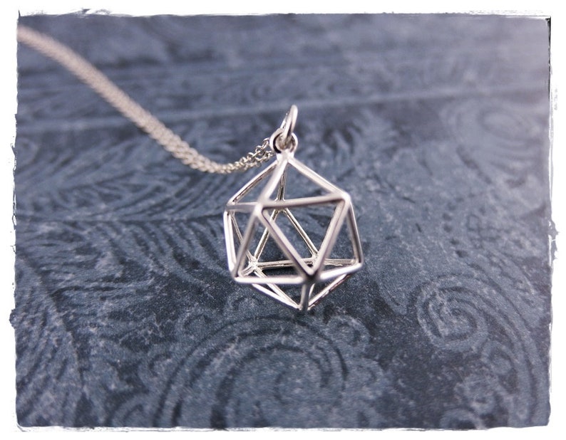 Silver Icosahedron Necklace Sterling Silver Icosahedron Charm on a Delicate Sterling Silver Cable Chain or Charm Only image 2