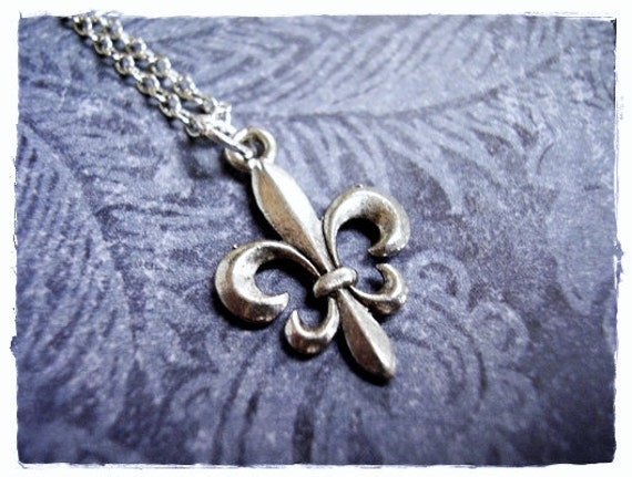 Silver Fleur de Lis Necklace - Antique Pewter Fleur de lis Charm on a Delicate Stainless Steel Cable Chain or Charm Only