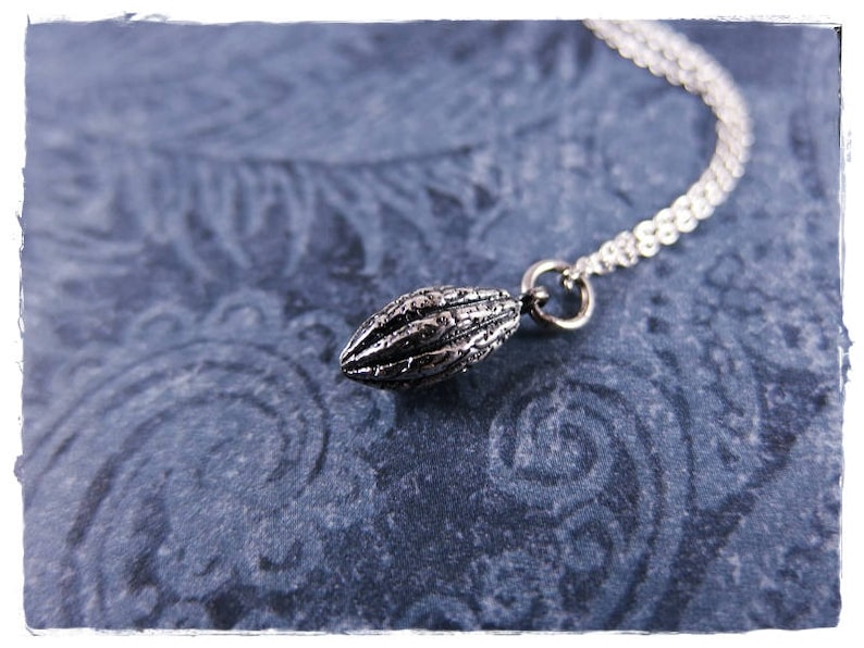 Silver Cocoa Bean Necklace Sterling Silver Cocoa Bean Charm Etsy