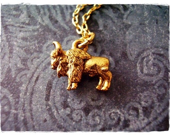 Gold Buffalo Necklace - Antique Gold Pewter Bison Charm on a Delicate Gold Plated Stainless Steel Cable Chain or Charm Only