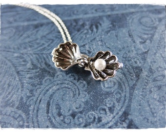 Silver Clamshell Necklace - Sterling Silver Clamshell Locket on a Delicate Sterling Silver Cable Chain or Charm Only
