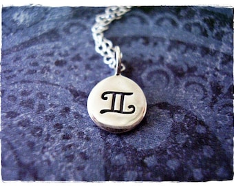 Silver Gemini Horoscope Sign Necklace - Sterling Silver Gemini Sign Charm on a Delicate Sterling Silver Cable Chain or Charm Only