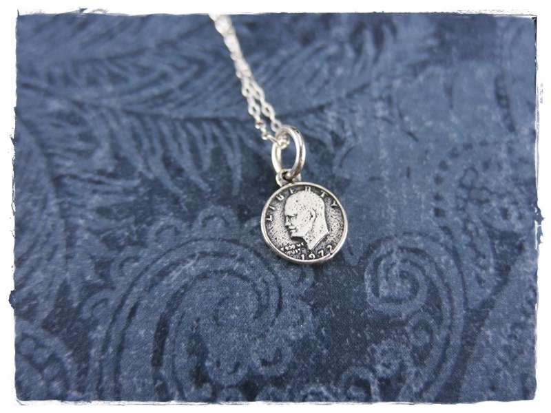 Tiny Silver Eisenhower Dollar Coin Necklace - Sterling Silver Eisenhower Dollar Charm on a Sterling Silver Cable Chain or Charm Only
