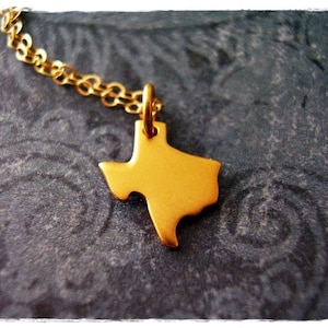Tiny Gold Texas Necklace - Matte 24kt Gold Plate Texas Charm on a Delicate 14kt Gold Filled Cable Chain or Charm Only