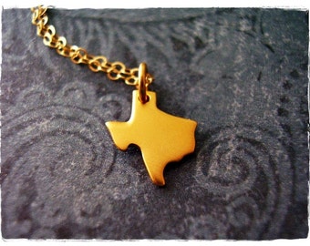 Tiny Gold Texas Necklace - Matte 24kt Gold Plate Texas Charm on a Delicate 14kt Gold Filled Cable Chain or Charm Only