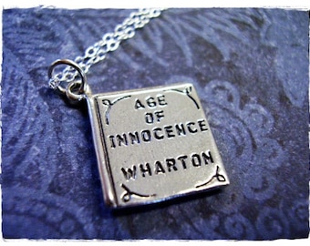 Age of Innocence Book Necklace - Sterling Silver Age of Innocence Book Charm on a Delicate Sterling Silver Cable Chain or Charm Only