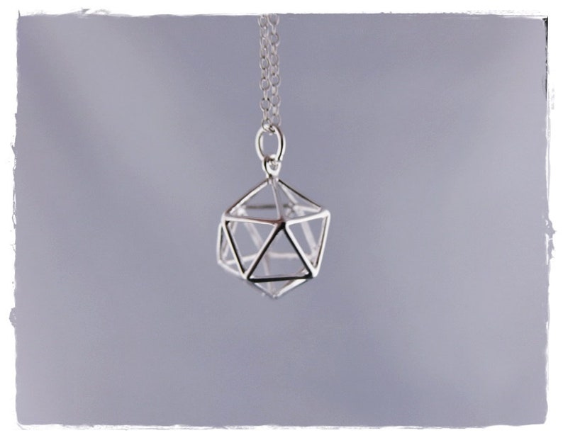 Silver Icosahedron Necklace Sterling Silver Icosahedron Charm on a Delicate Sterling Silver Cable Chain or Charm Only image 3