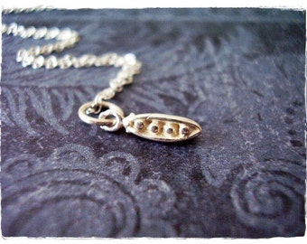 Tiny Peas in a Pod Necklace - Sterling Silver Peas in a Pod Charm on a Delicate Sterling Silver Cable Chain or Charm Only