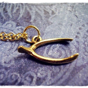 Gold Wishbone Necklace - Antique Gold Pewter Wishbone Charm on a Delicate Gold Plated Cable Chain or Charm Only