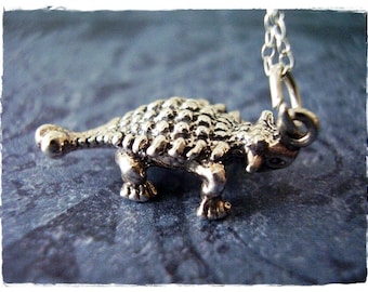 Silver Ankylosaurus Necklace - Sterling Silver Ankylosaurus Charm on a Delicate Sterling Silver Cable Chain or Charm Only