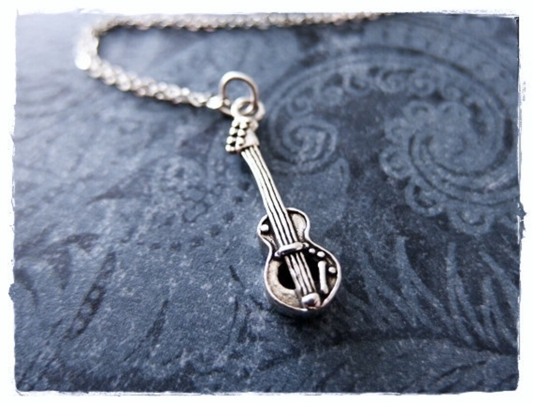 Silver Bass Guitar Necklace Sterling Silver Bass Guitar Charm on a Delicate Sterling Silver