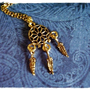 Gold Dreamcatcher Necklace - Antique Gold Pewter Dreamcatcher Charm on a Delicate Gold Plated Cable Chain or Charm Only
