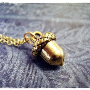 Small Gold Acorn Necklace - Antique Gold Pewter Acorn Charm on a Delicate Gold Plated Cable Chain or Charm Only