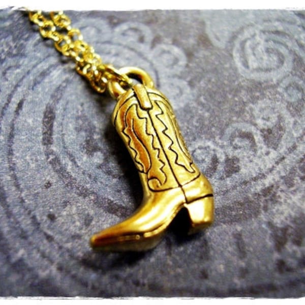 Gold Cowboy Boot Necklace - Antique Gold Pewter Cowboy Boot Charm on a Delicate Gold Plated Cable Chain or Charm Only