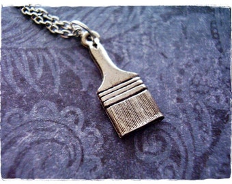 Silver Paintbrush Necklace - Antique Pewter Paintbrush Charm on a Delicate Stainless Steel Cable Chain or Charm Only
