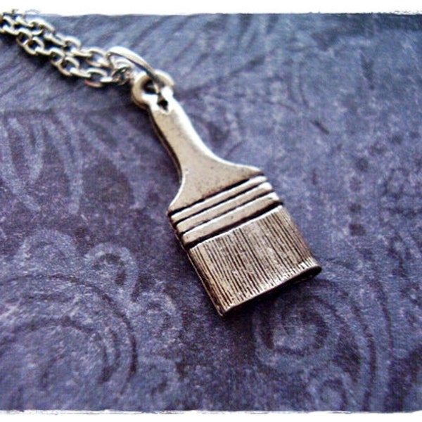 Silver Paintbrush Necklace - Antique Pewter Paintbrush Charm on a Delicate Silver Plated Cable Chain or Charm Only