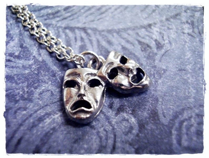 Silver Theatre Masks Necklace Antique Pewter Theatre Masks Etsy