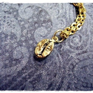 Tiny Gold Coffee Bean Necklace - Antique Gold Pewter Coffee Bean Charm on a Delicate Gold Plated Cable Chain or Charm Only