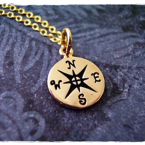 Gold Compass Necklace - Bronze Compass Charm on a Delicate 14kt Gold Filled Cable Chain or Charm Only