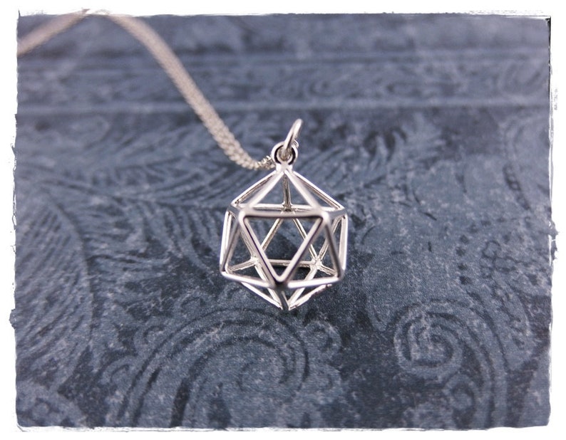 Silver Icosahedron Necklace Sterling Silver Icosahedron Charm on a Delicate Sterling Silver Cable Chain or Charm Only image 1