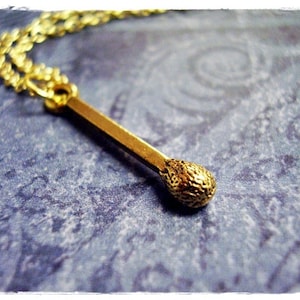 Gold Matchstick Necklace - Antique Gold Pewter Matchstick Charm on a Delicate Gold Plated Cable Chain or Charm Only