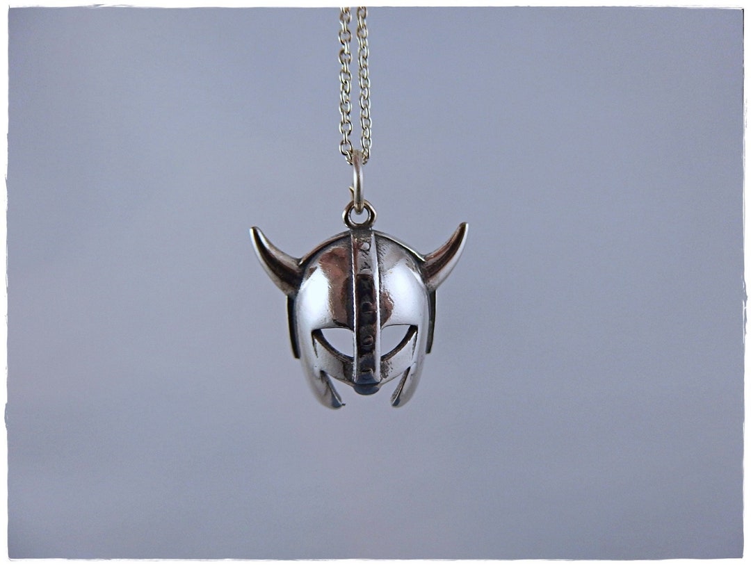 Silver Horned Helmet Necklace - Sterling Silver Viking Helmet Charm on ...