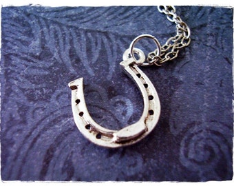 Silver Horseshoe Necklace - Silver Pewter Horseshoe Charm on a Delicate Silver Plated Cable Chain or Charm Only