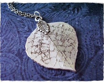 Large Silver Aspen Leaf Necklace - Antique Pewter Aspen Leaf Charm on a Delicate Silver Plated Cable Chain or Charm Only
