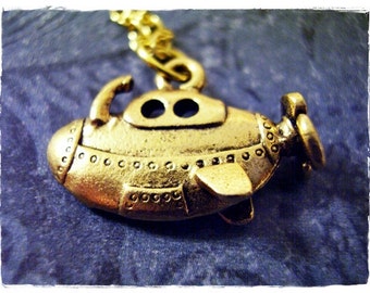 Gold Submarine Necklace - Antique Gold Pewter Submarine Charm on a Delicate Gold Plated Cable Chain or Charm Only