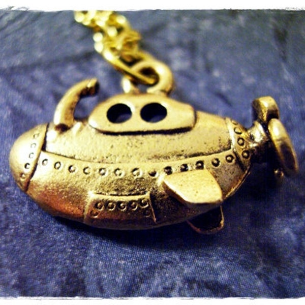 Gold Submarine Necklace - Antique Gold Pewter Submarine Charm on a Delicate Gold Plated Cable Chain or Charm Only