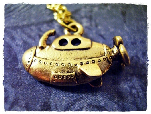 Gold Submarine Necklace - Antique Gold Pewter Submarine Charm on a Delicate Gold Plated Cable Chain or Charm Only
